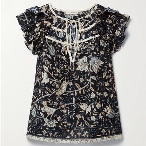 Asmara ruffled printed cotton-blend voile top